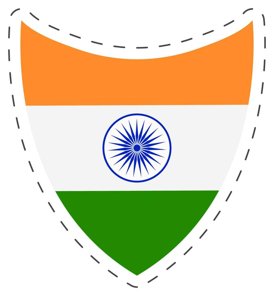 Isolated Shield Style Circular Indian Flag Sticker In Flat Style. vector