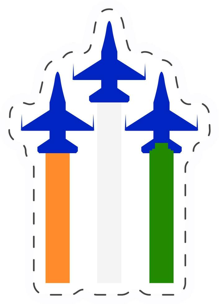 Three Rocket Launching In Indian Flag Color Sticker In Flat Style. vector