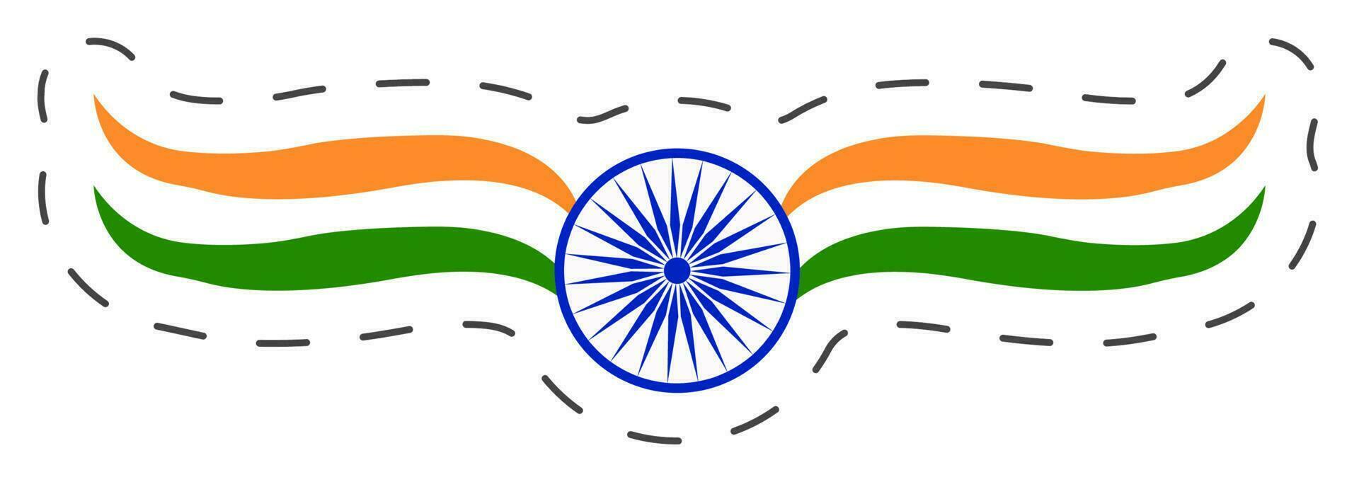 Tricolor Ribbon With Ashoka Wheel In Sticker Style. vector