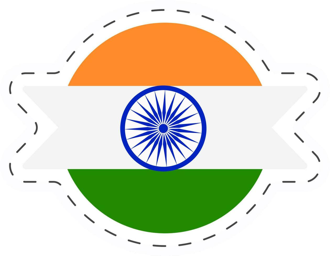 Sticker Style Circular Indian Flag In Flat Style. vector