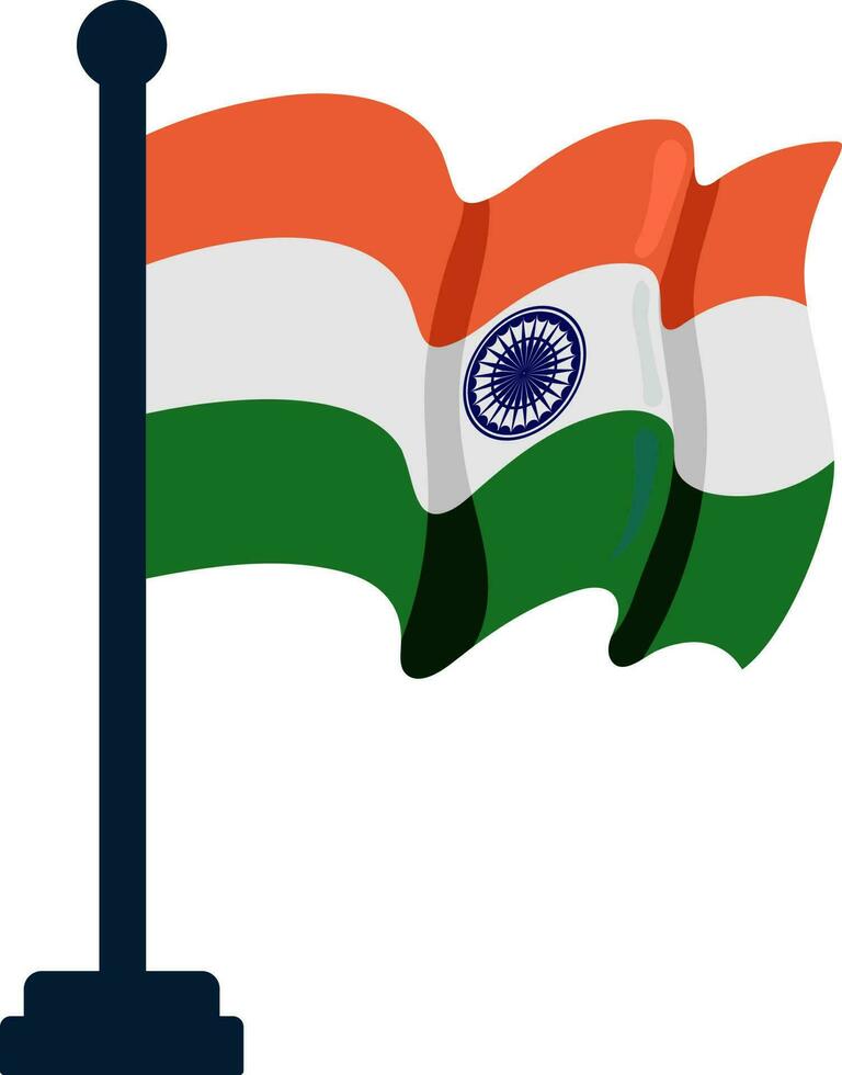 Illustration Of Tricolor Wavy Indian National Flag Icon In Flat Style. vector