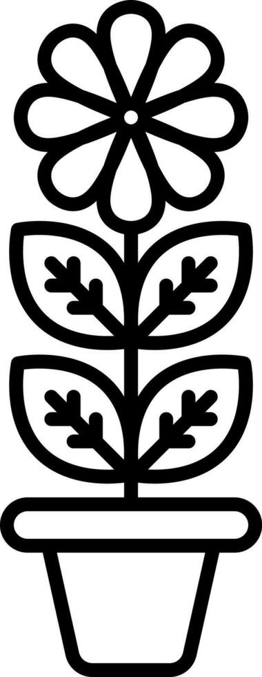 Isolated Flower Pot Icon In Black Outline. vector