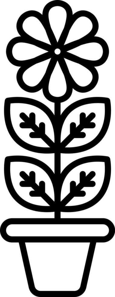 Isolated Flower Pot Icon In Black Outline. vector