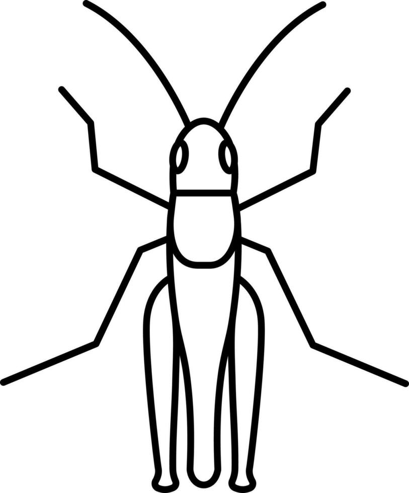 Black Outline Illustration Of Grasshopper Character Icon. vector