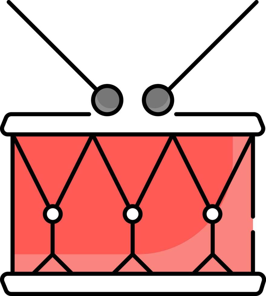 rojo ilustración de trampa tambor con palos icono. vector