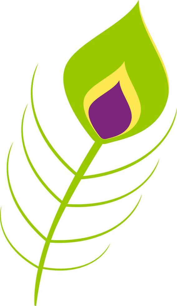 Green And Purple Peacock Feather Flat Icon. vector