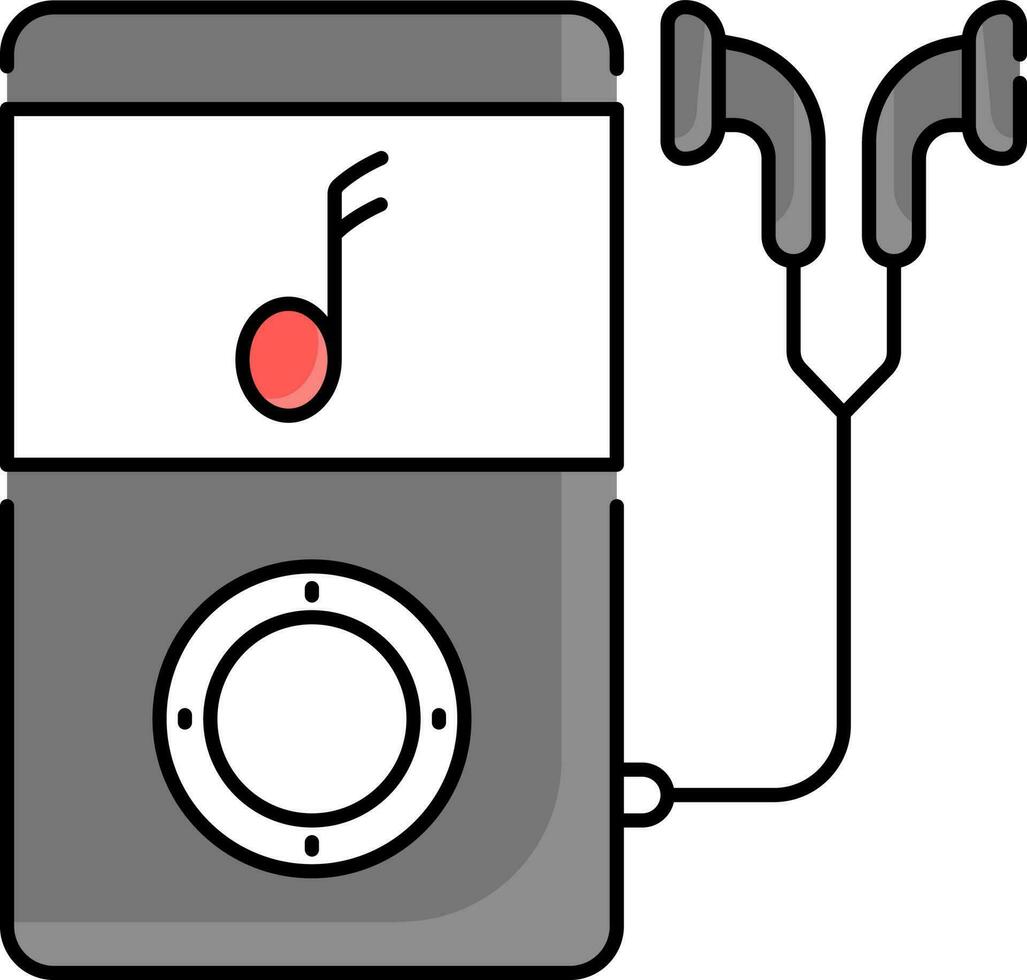 Music Play Ipod With Earphone Flat Icon In Grey And White Color. vector