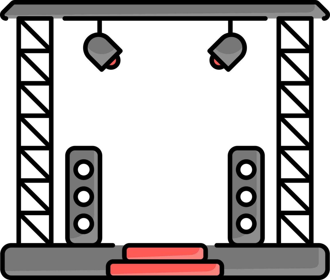 Dj Stage Grey And Red Icon In Flat Style. vector