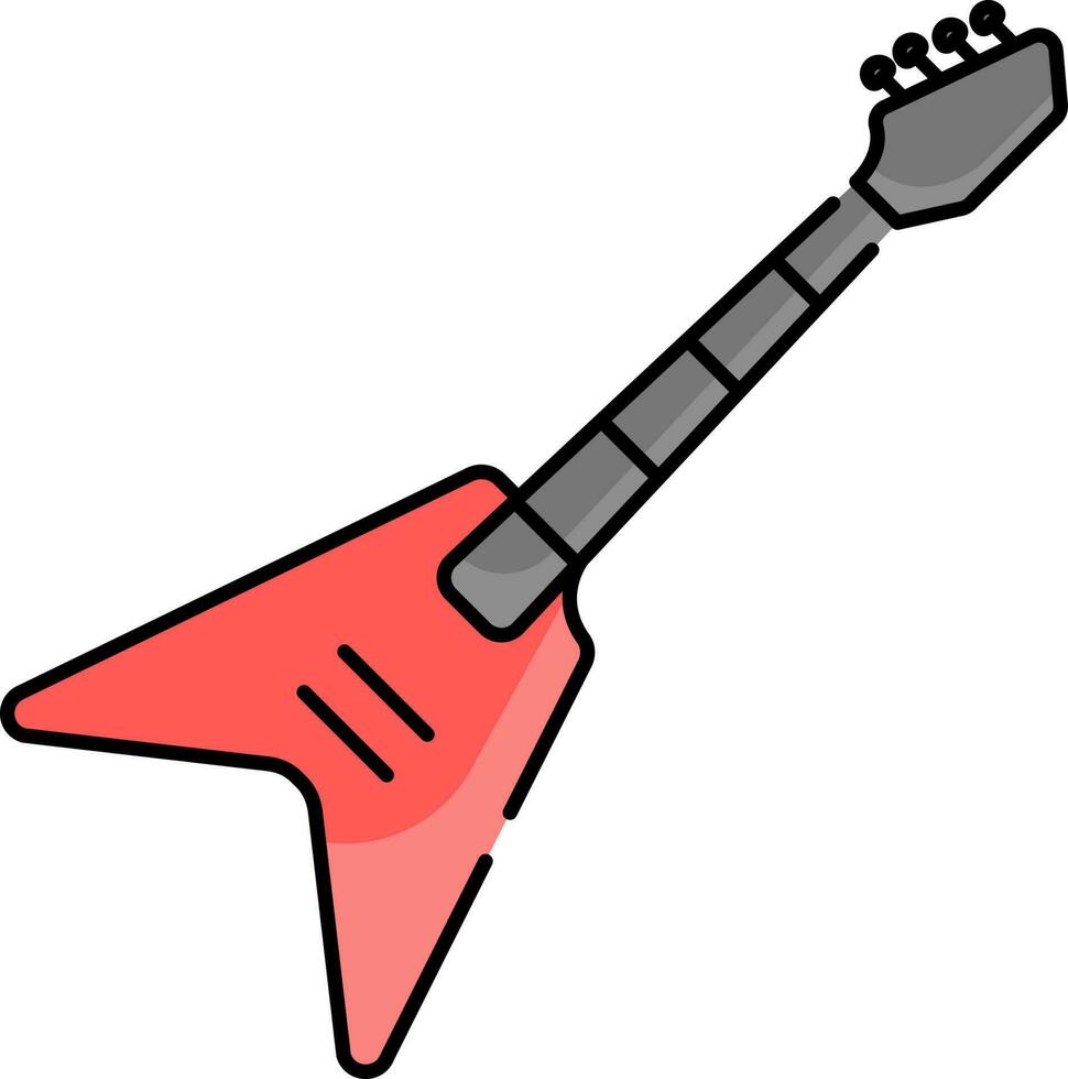 V Shape Guitar Flat Icon In Grey And Red Color. vector