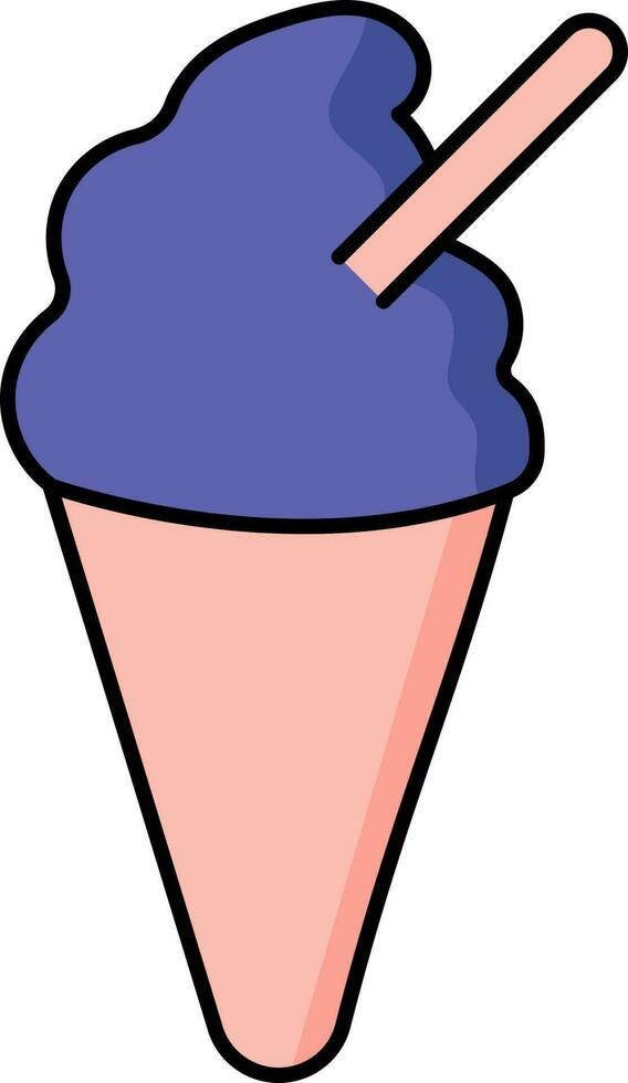 hielo crema cono con cuchara icono en azul y rosado color. vector