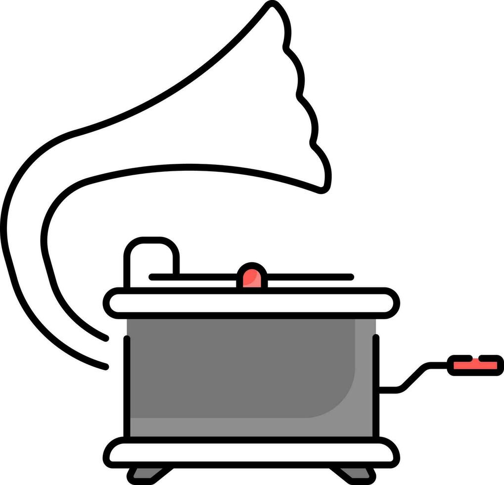 Grey And Red Gramophone Icon In Flat Style. vector