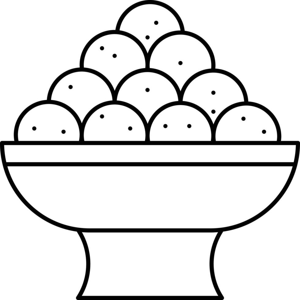 negro lineal estilo laddu plato icono. vector