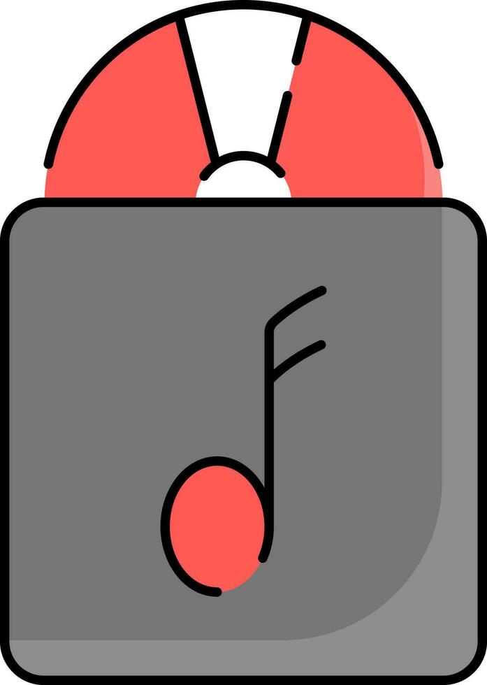 Music CD With Cover Flat Icon In Grey And Red Color. vector