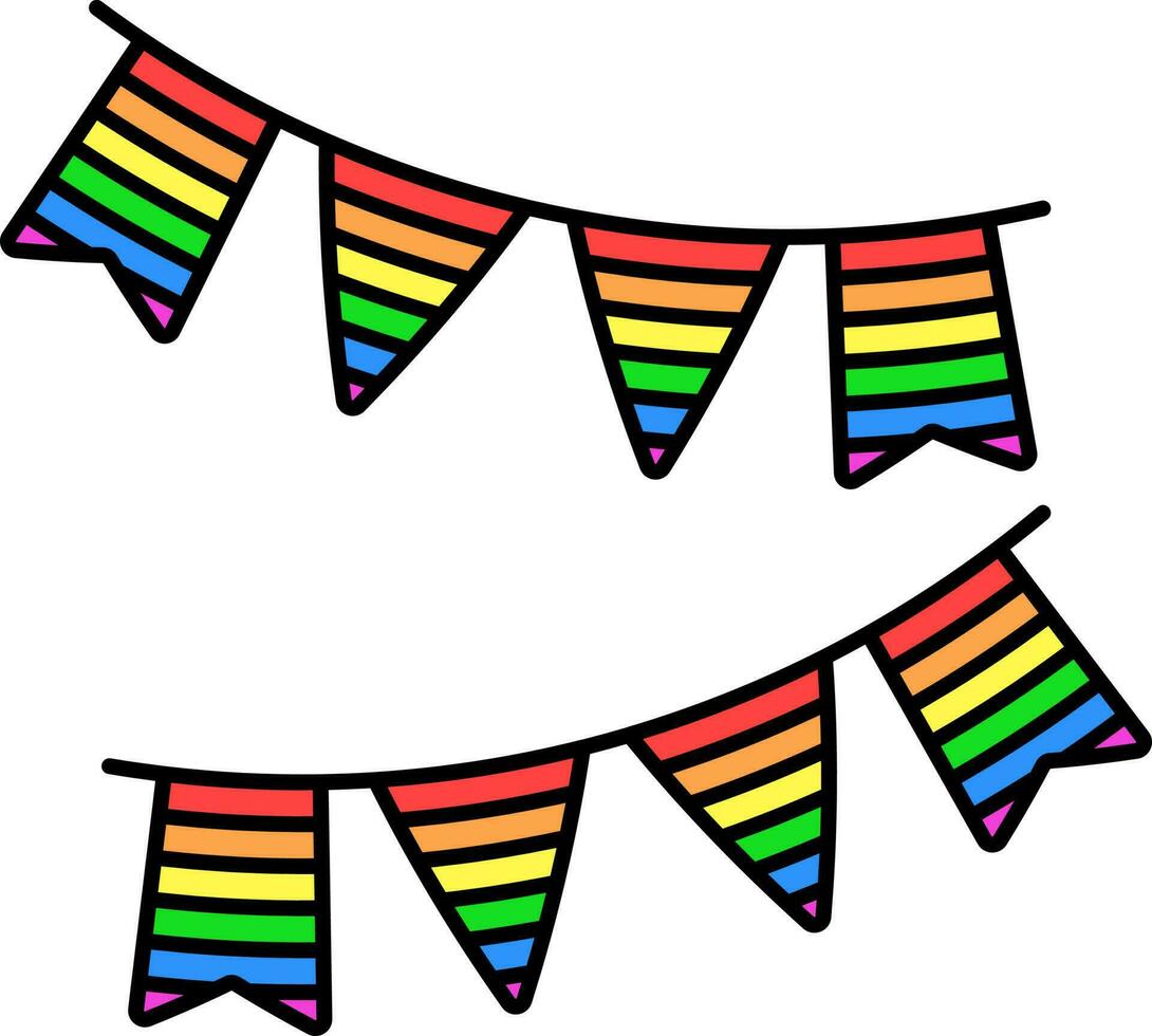 Rainbow Bunting Flag Hang Icon On White Background. vector