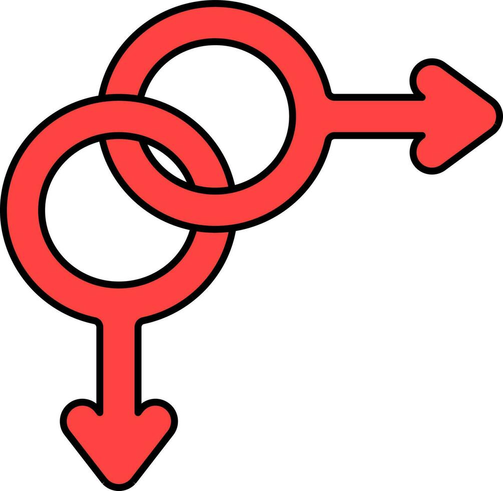 Double Male Gender Symbol Or Icon In Red Color. vector
