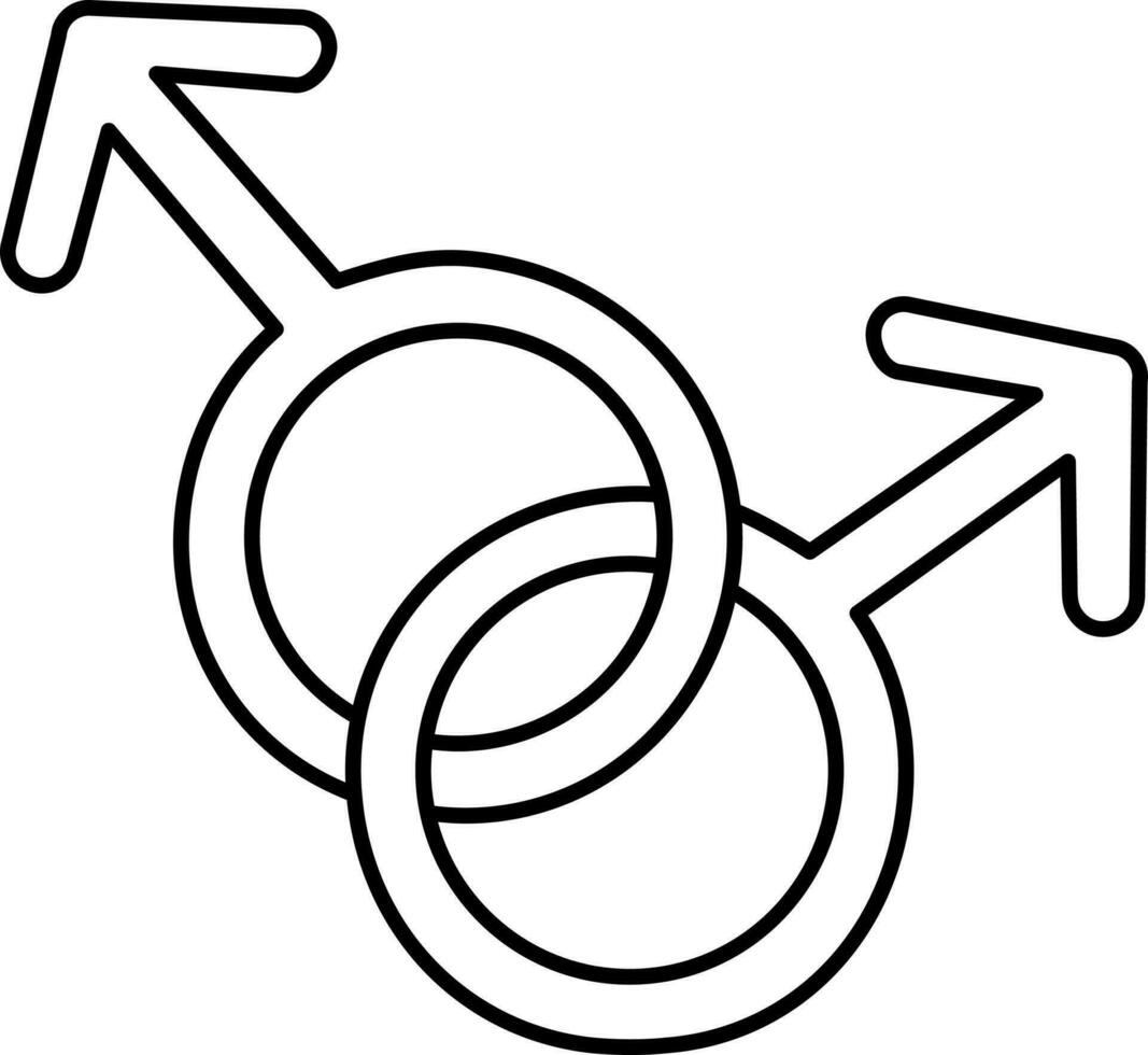 Double Male Gender Icon In Black Line Art. vector