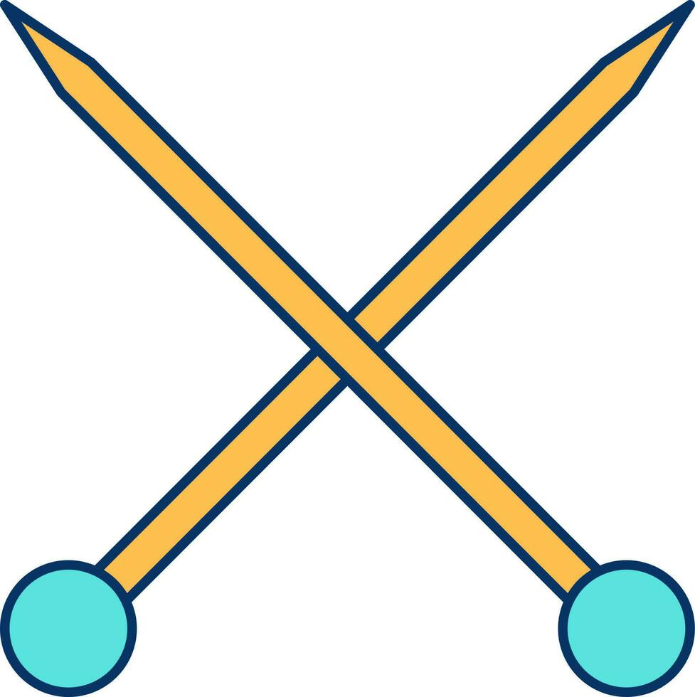 Isolated Cross Knitting Needles Icon In Yellow And Turquoise Color. vector