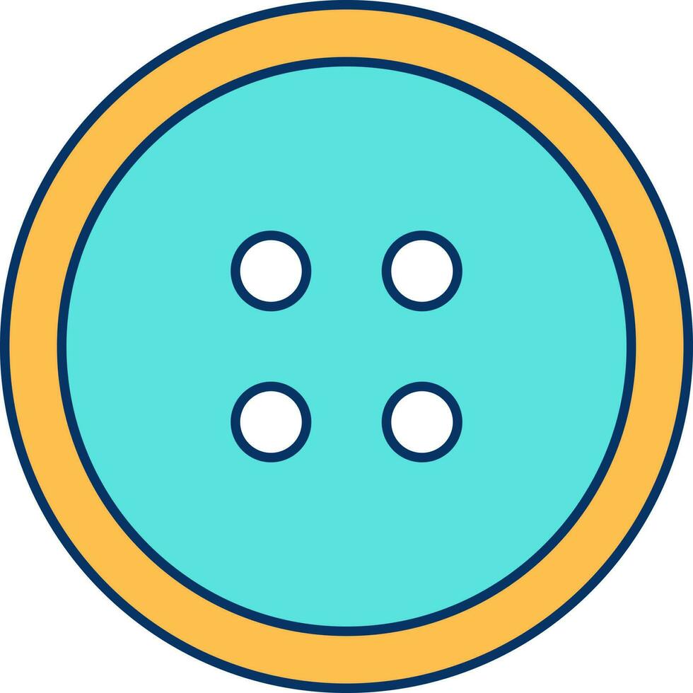 Turquoise And Yellow Sewing Button Icon In Flat Style. vector