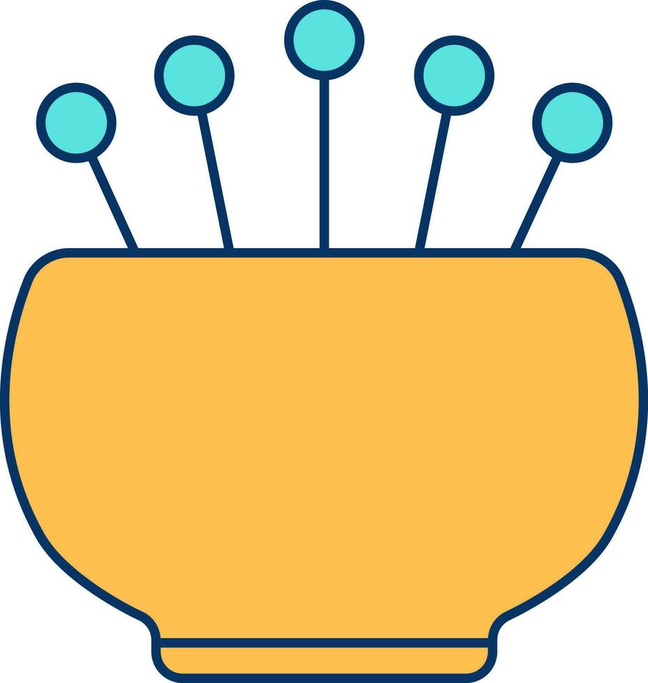 Pin Cushion Icon In Turquoise And Yellow Color. vector