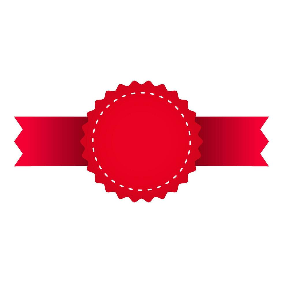 Empty Badge Ribbon Element In Red Color. vector