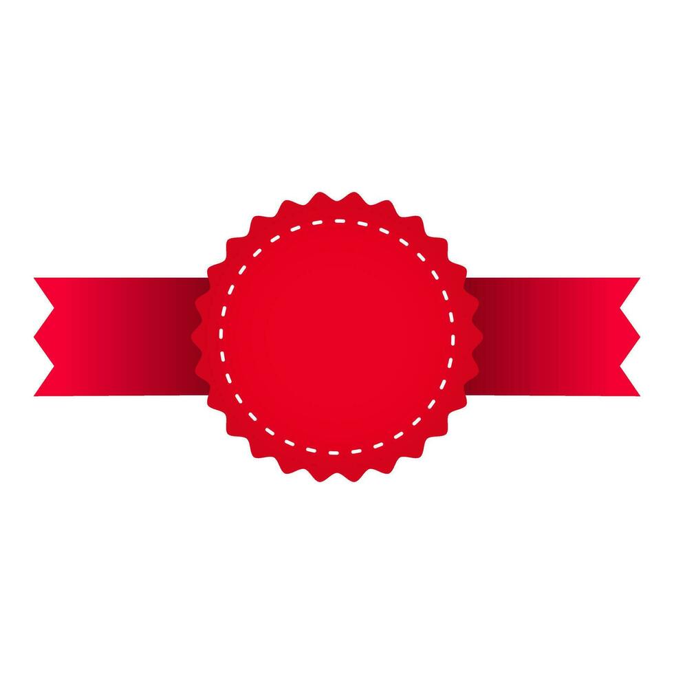 Empty Badge Ribbon Element In Red Color. vector