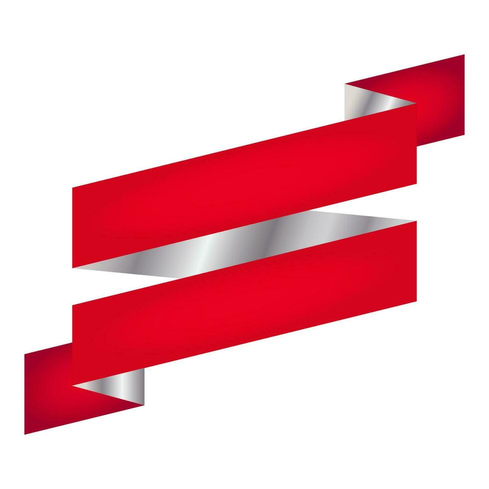 Empty Ribbon Element In Red And Silver Color. vector