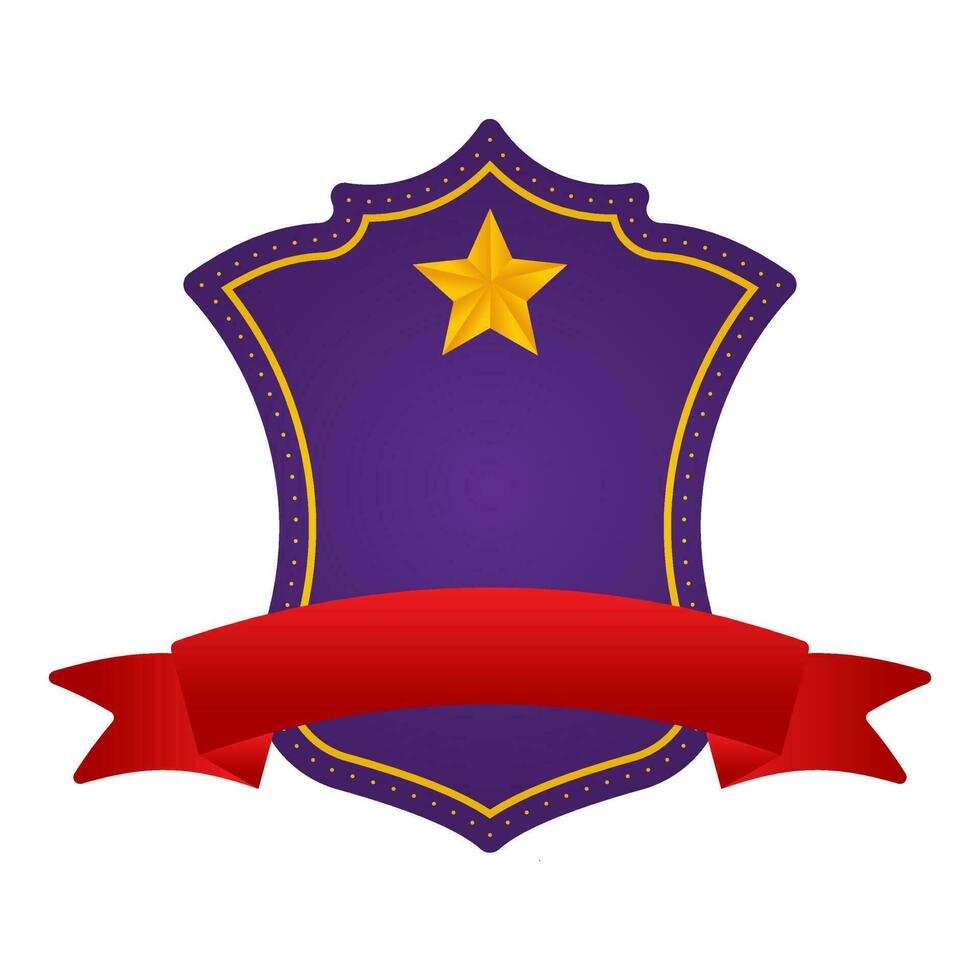 Purple Blank Star Shield Frame With Red Ribbon On White Background. vector