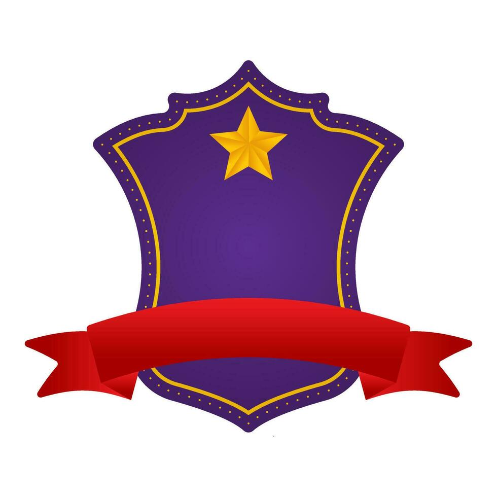 Purple Blank Star Shield Frame With Red Ribbon On White Background. vector