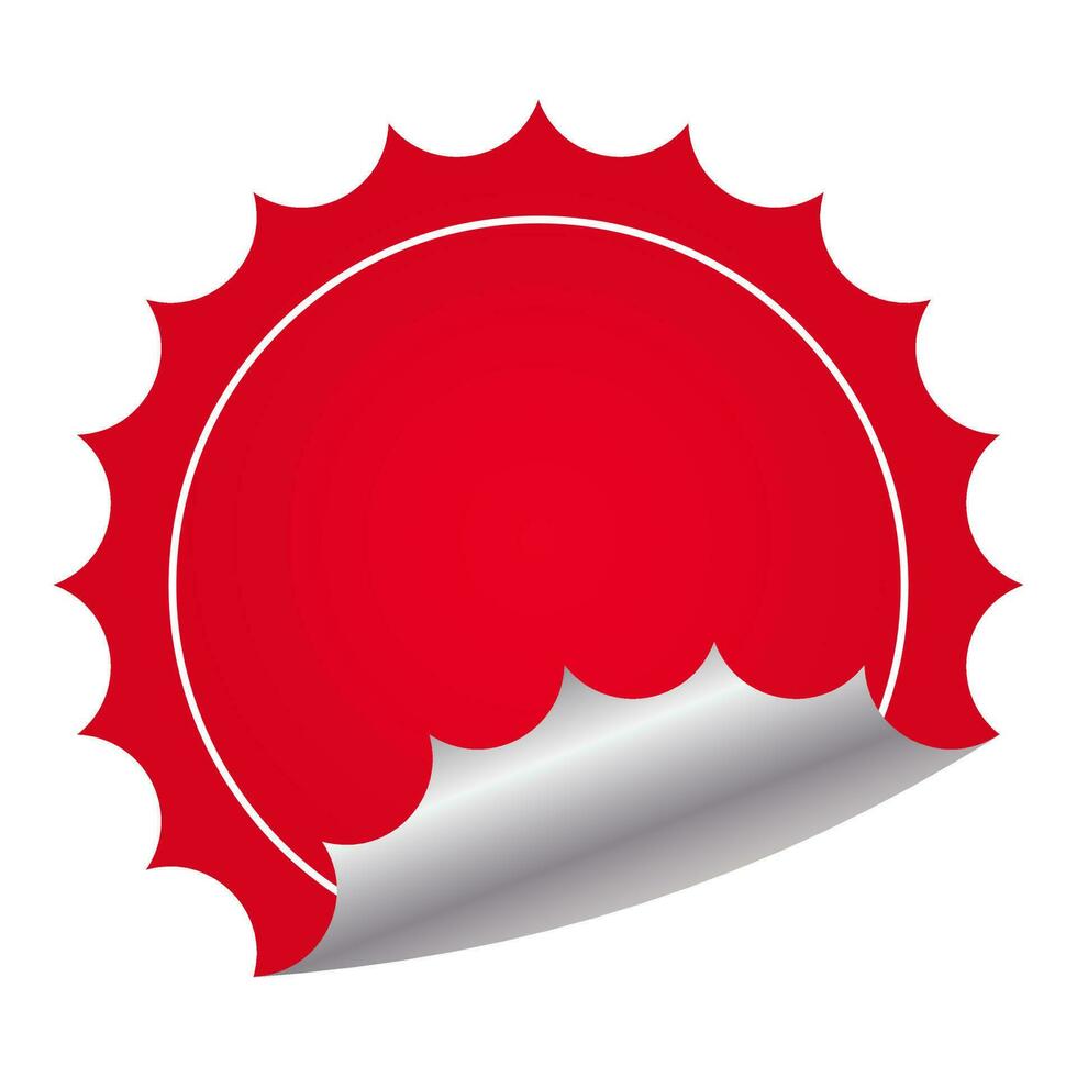 Empty Curl Round Label Or Tag Element In Red And Silver Color. vector