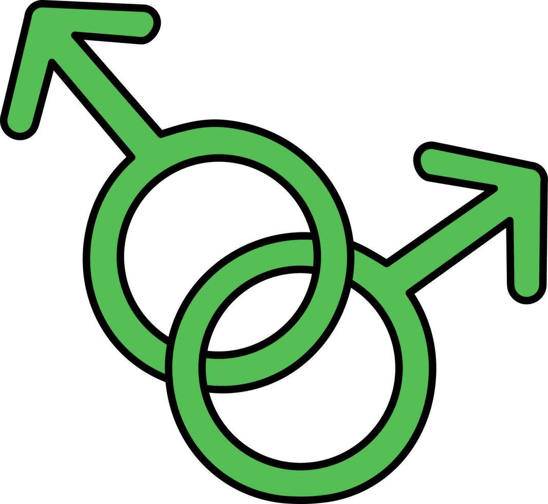 Double Male Gender Icon In Green Color. vector
