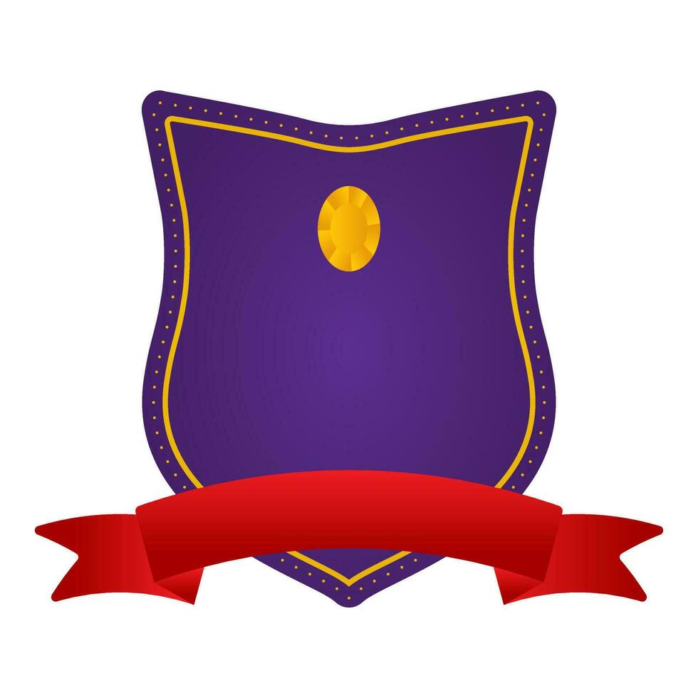 Purple Blank Diamond Shield Badge With Red Ribbon On White Background. vector