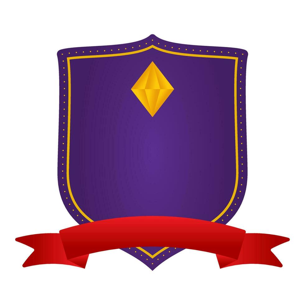Purple Blank Rhombus Shield Frame With Red Ribbon On White Background. vector