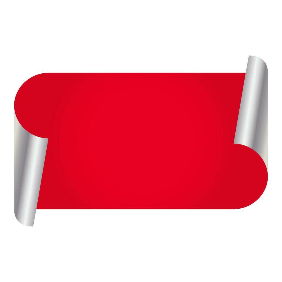 Empty Curl Paper Label Or Ribbon Element In Red And Silver Color. vector