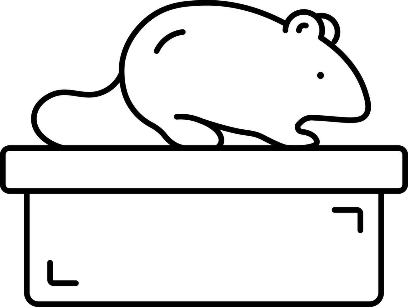 Isolated Cute Rat On Box Linear Icon. vector