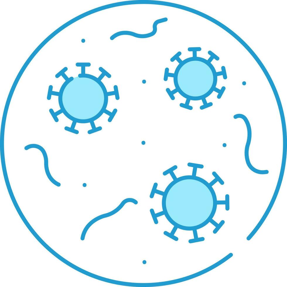 Virus And Bacteria In Petri Dish Blue And White Icon. vector