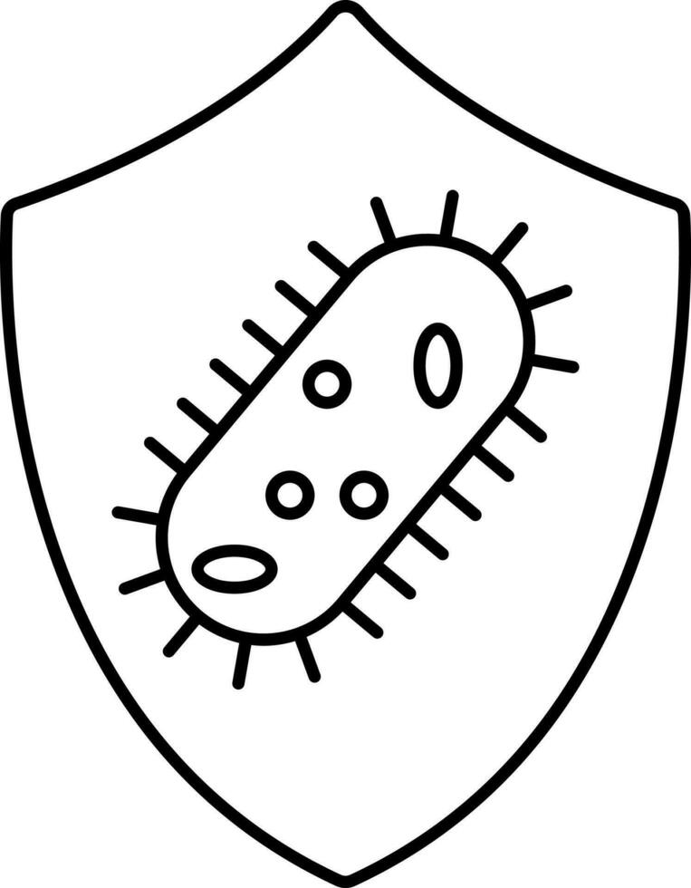 Black Outline Illustration Of Shield with Bacteria Icon. vector