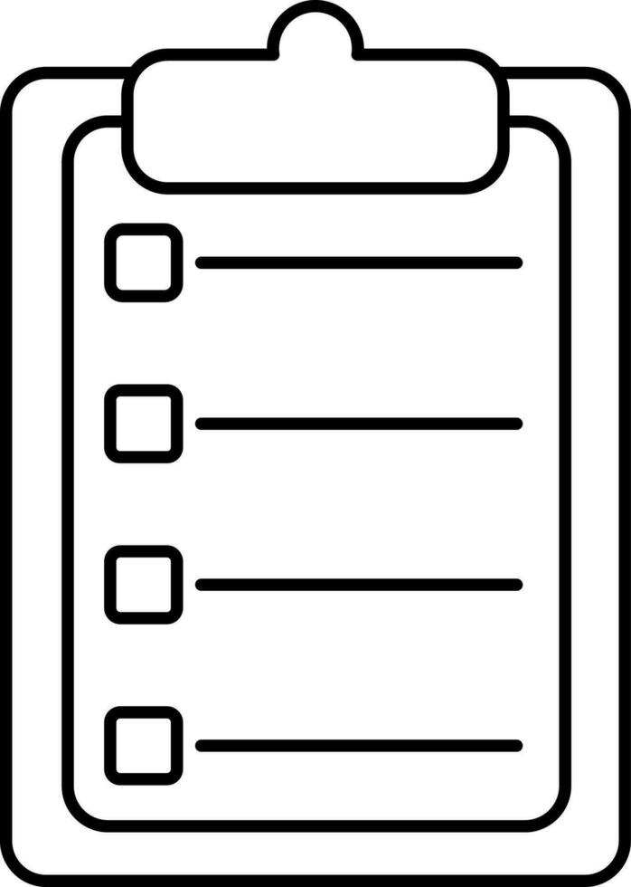 Black Outline Illustration Of Clipboard with Paper Icon. vector