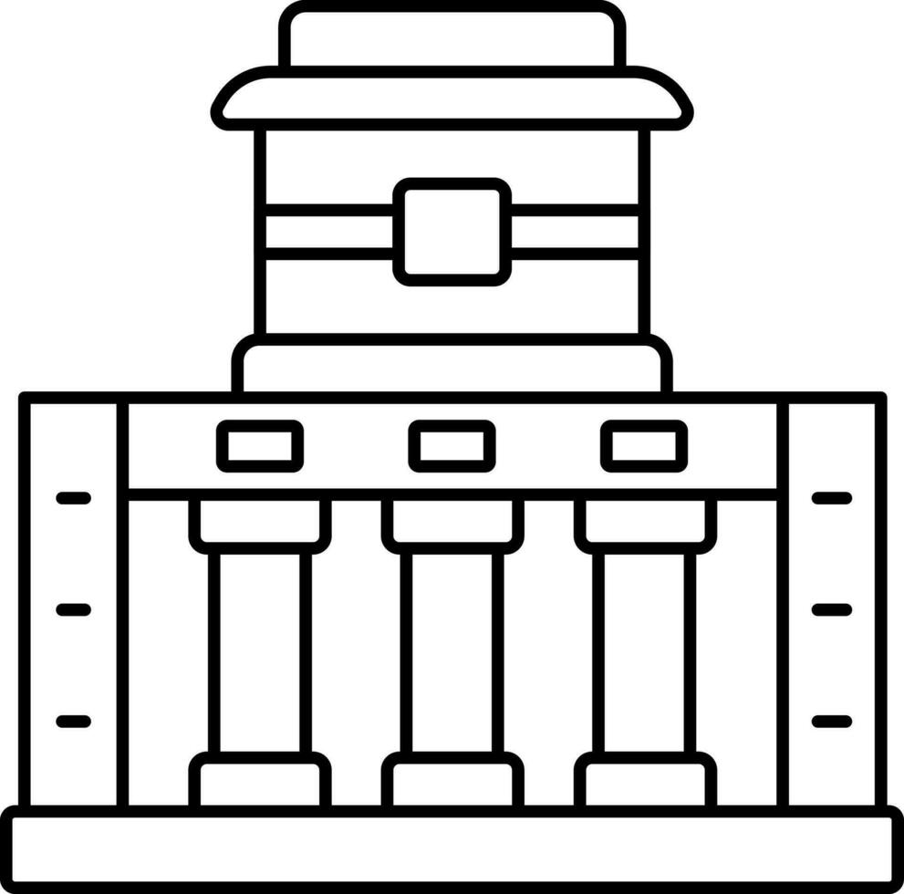 Isolated Frescoes Temple Icon In Black Outline. vector