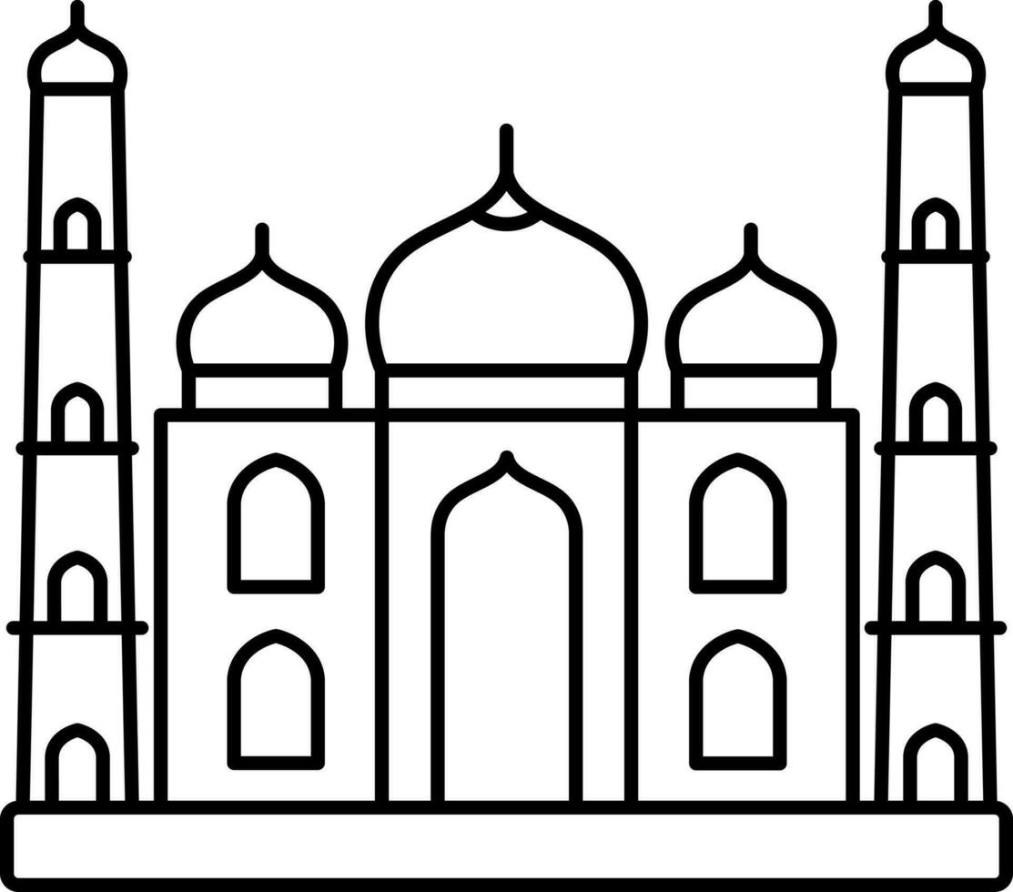 Illustration Of Taj Mahal Icon In Black Line Art. vector