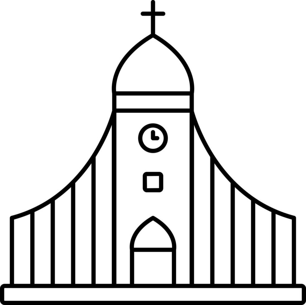 Hallgrimskirkja Icon In Black Line Art. vector