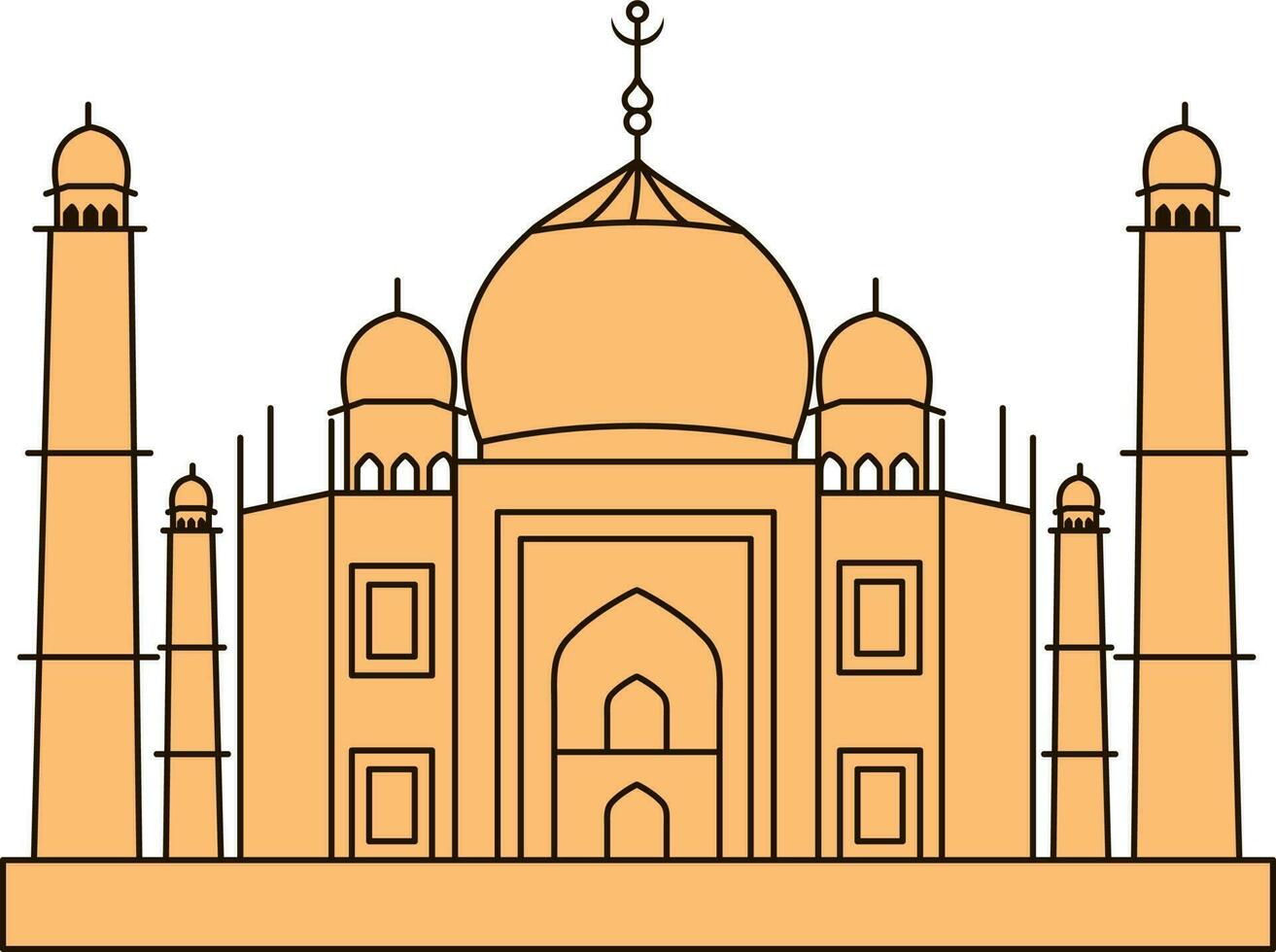 Isolated Orange Taj Mahal Building Icon In Flat Style. vector