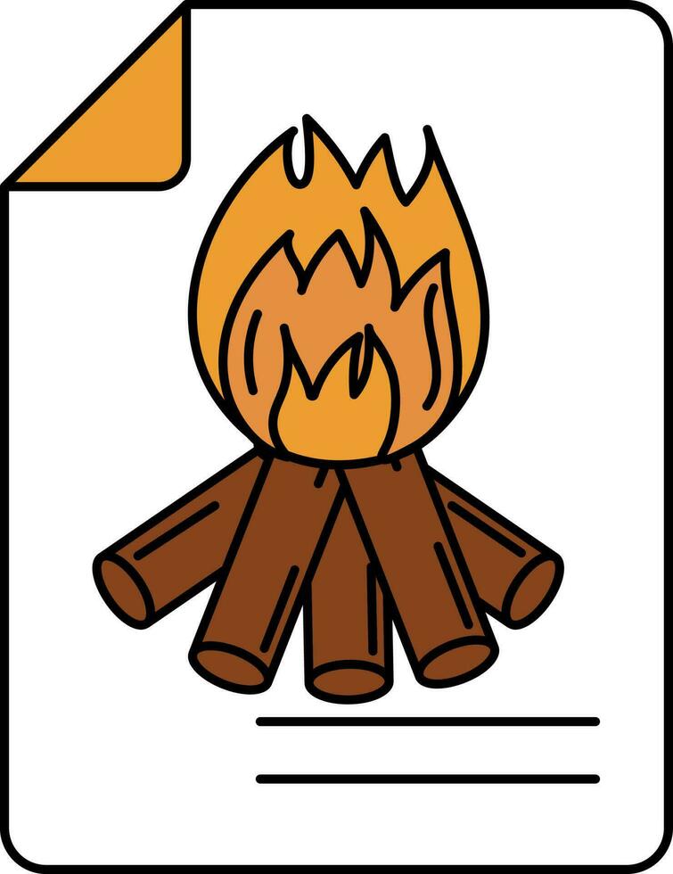 Bonfire Card Flat Icon In Orange And Brown Color. vector