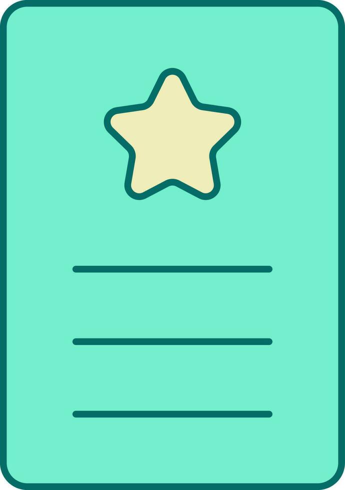 Flat Style Star Symbol On Card Icon In Turquoise And Yellow Color. vector