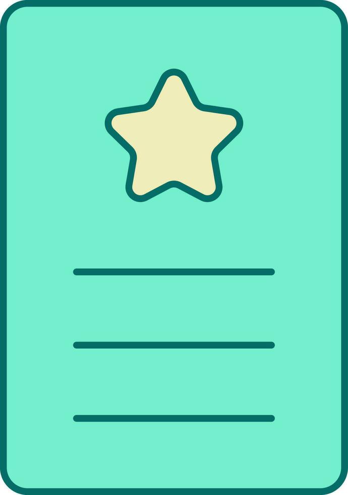 Flat Style Star Symbol On Card Icon In Turquoise And Yellow Color. vector