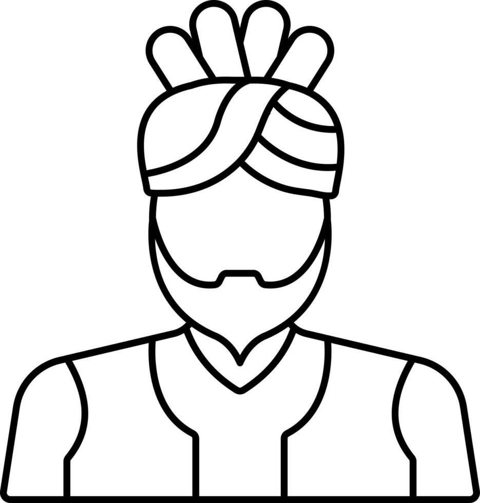 Isolated Man Wearing Turban Icon In Black Stroke. vector