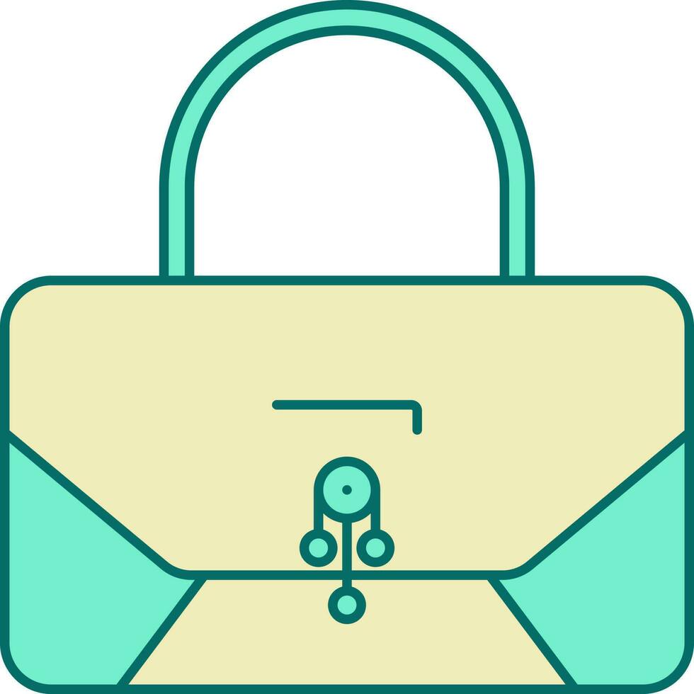 Woman Bag Icon In Turquoise And Yellow Color. vector