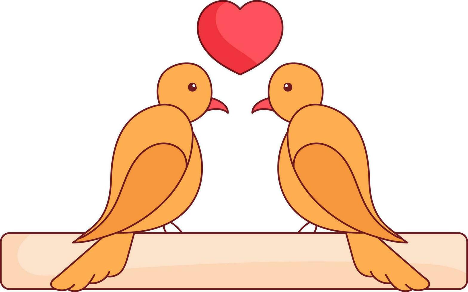 Cartoon Love Bird Sit On Tree Branch Icon In Red And Orange Color. vector