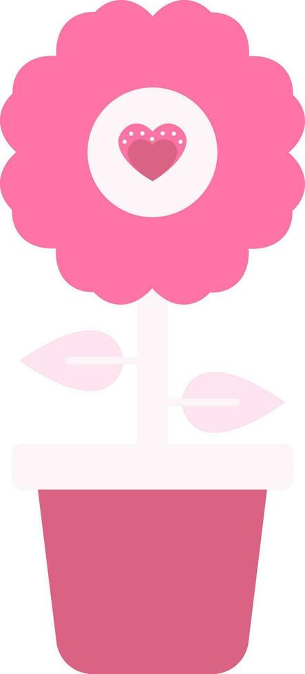 Pink Flower Pot Icon In Flat Style. vector