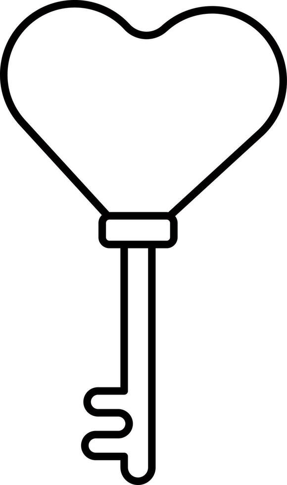 Illustration Of Heart Key Black Outline Icon. vector