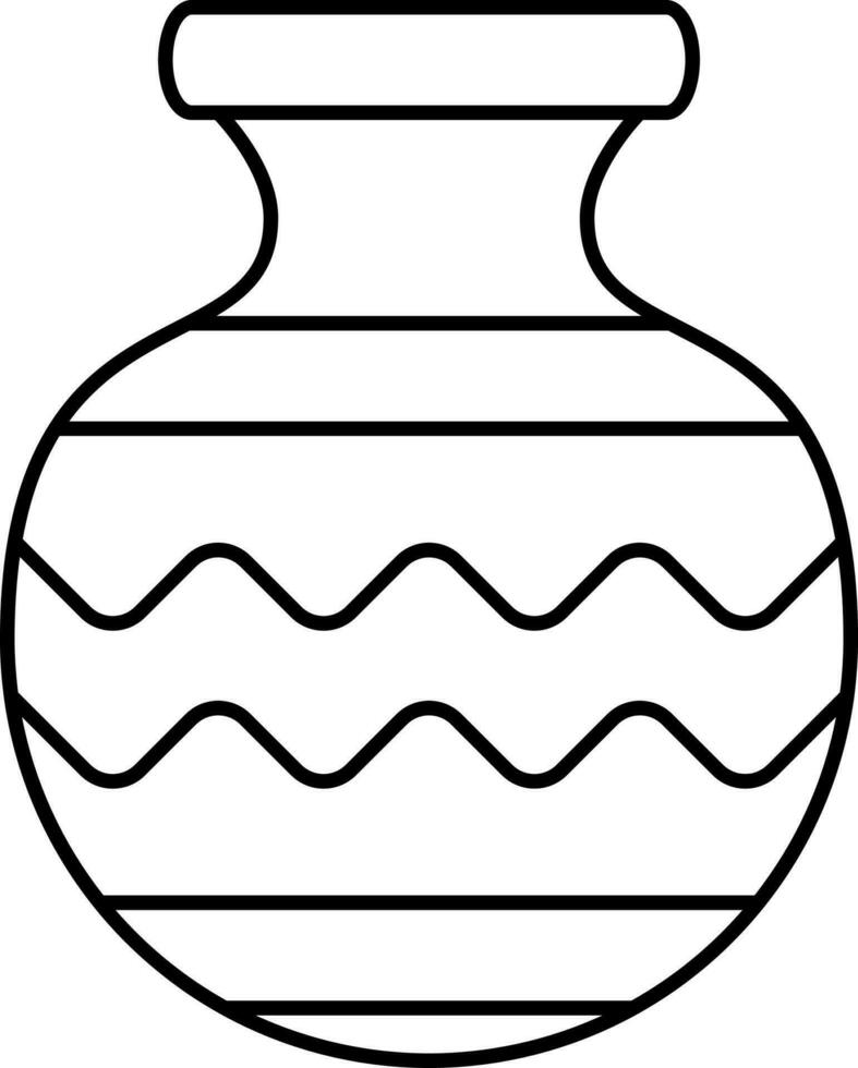 Waving Design Kalash Pot Black Stroke Icon. vector